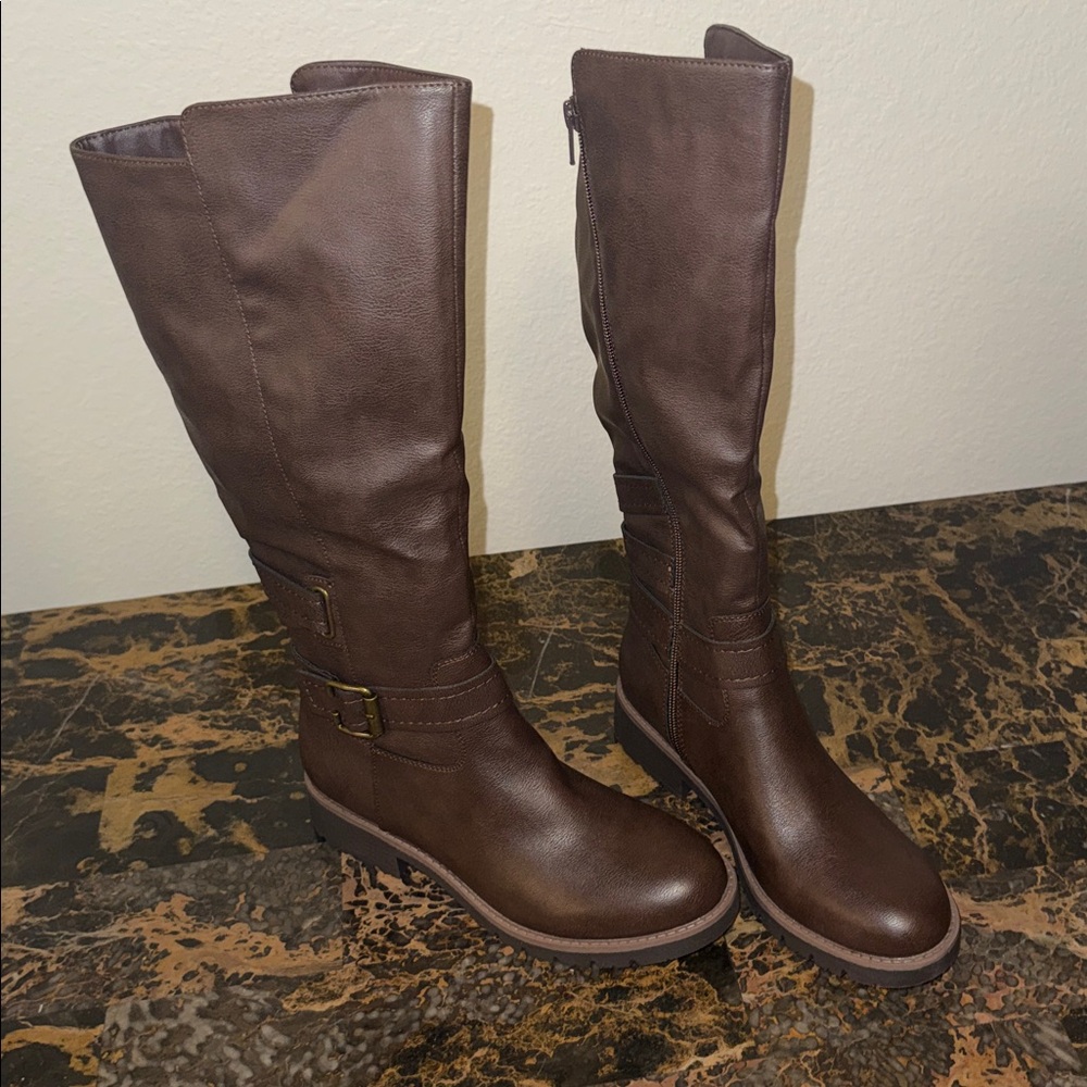 Sun + Stone Blakelyy Womens Buckle Knee-High Boots Sz 6.5 M in Chocolate Brown